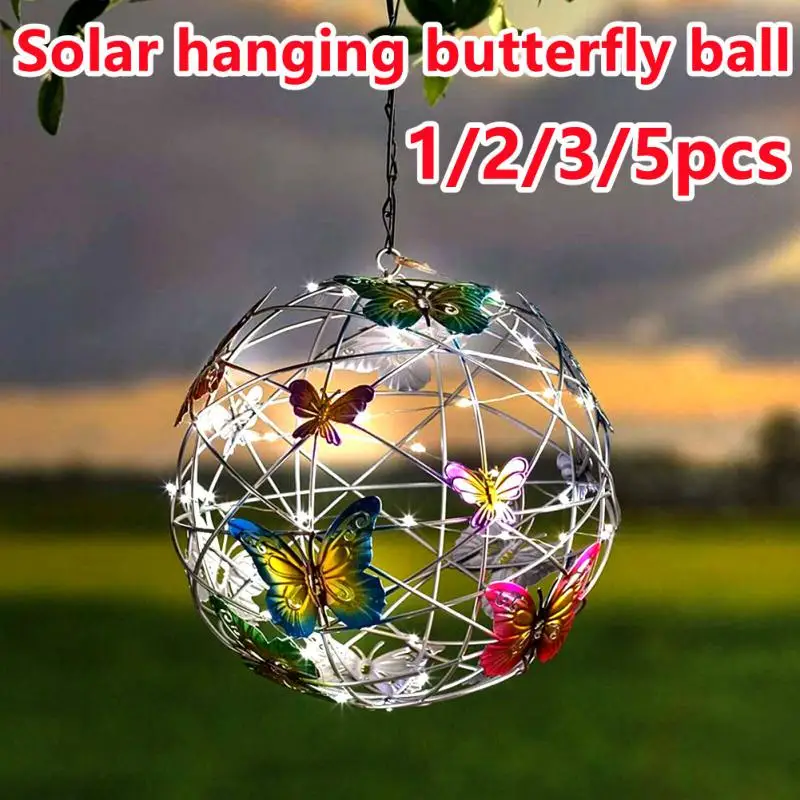 

Outdoor Solar Garden Light Metal Home Decorative Nightlight Butterfly Pendant Waterproof Butterfly Round Ball Light Weaving Mesh