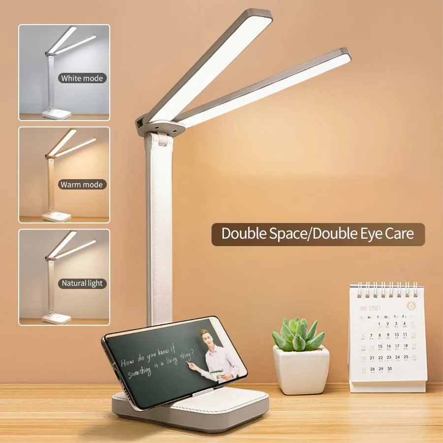 LED Desk Lamp 3 Levels Dimmable Touch Table Lamp USB Rechargeable Eye Protection Foldable for Bedroom Bedside Desk