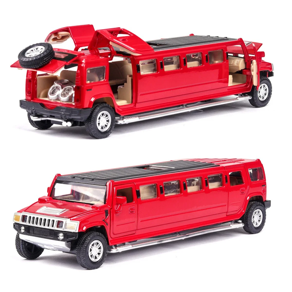 1:32 Alloy Lengthen Hummer Limousine Car Model Metal Diecasts Vehicles With Sound Light Pull Back Car Collection Toys Kids Gifts 3