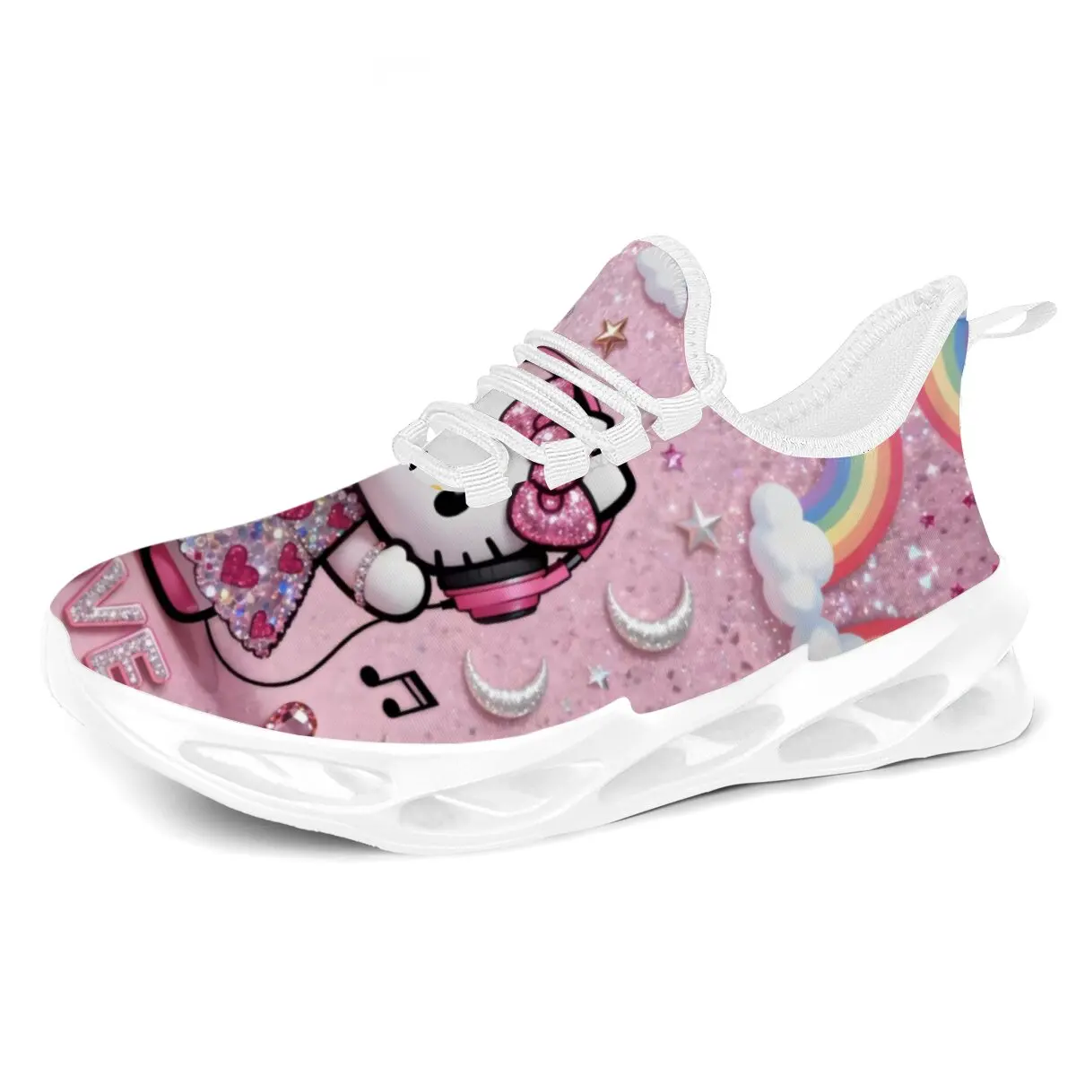 Pink Cartoon Hello kitty Running Shoes with Rainbow Clouds Women Lightweight Breathable Sneakers Shoes Summer Sport Tenis Shoes