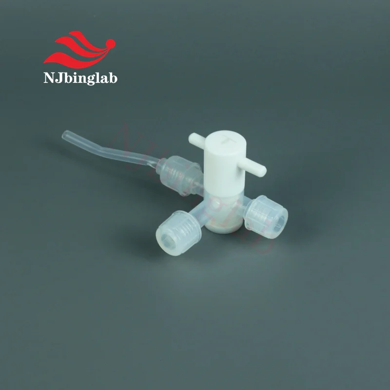 NJbinglab High Purity 3-Way PFA Manual Stop Valve for 1/4 Tube, for Semiconductor Pipeline Connections.