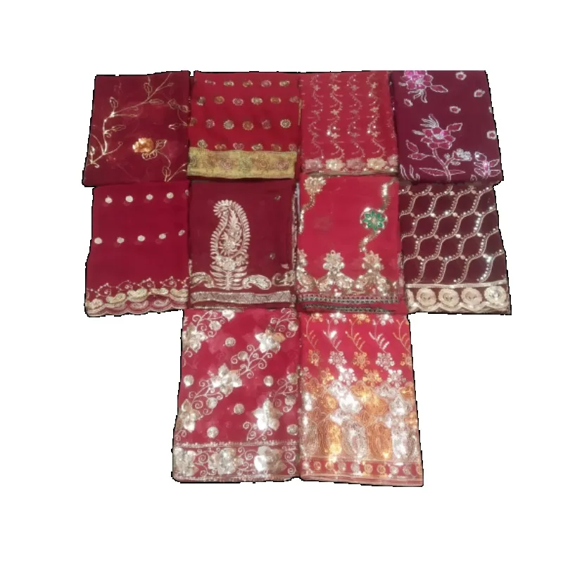 

Retro 10 Pcs Sari Wedding Dupatta Golden Sequins Scarf Beaded Georgette Sari
