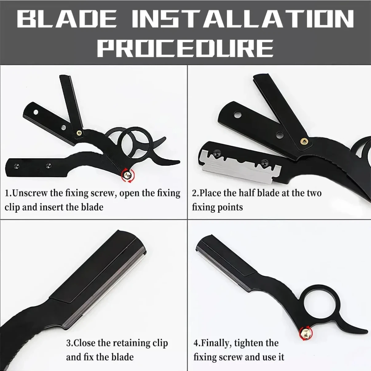 1+10pcs bladStainless Steel Classic Shaving Razor for Thumb Double Edge Haircutting Bald Head Eyebrow Shaping Hairdressing Stand 3