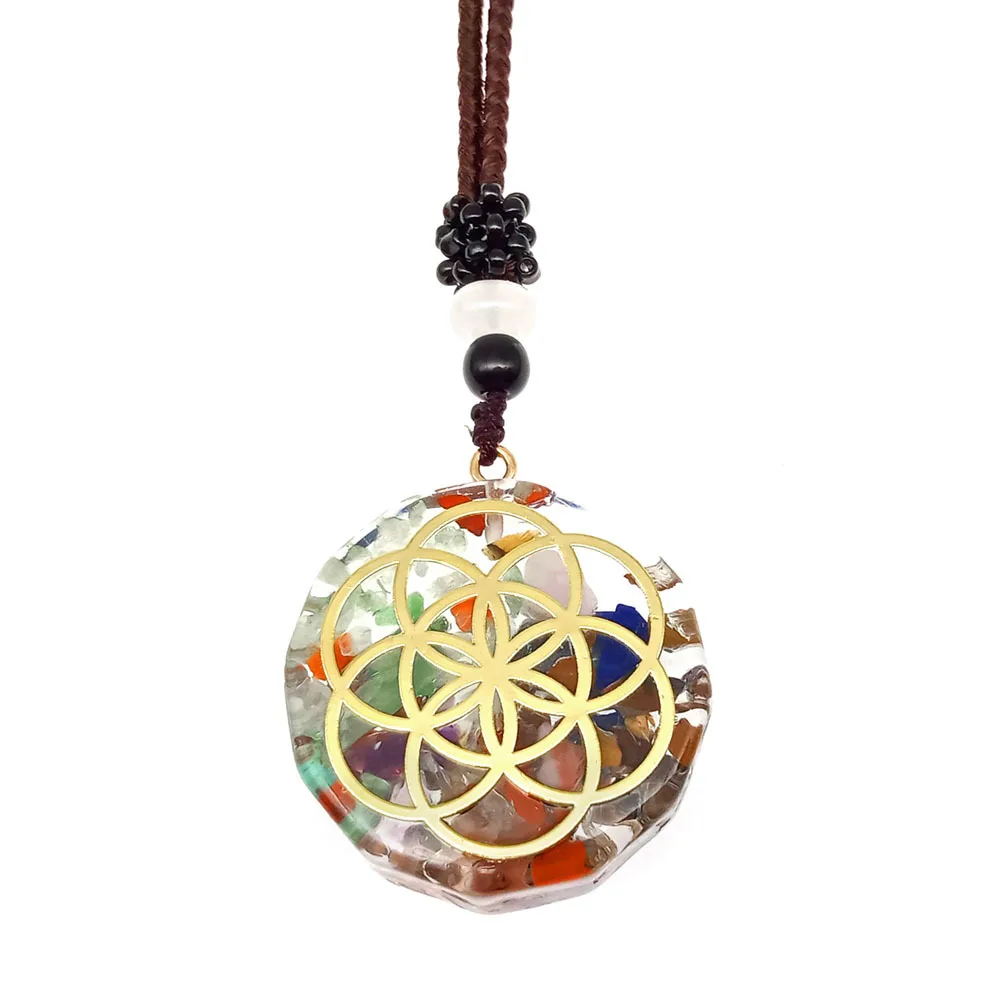 CHAKELA Charm Seven Chakras Healing Necklace For Women Men Colorful Natural Stone Geometric Pendant Rope Chain Necklace Fashion