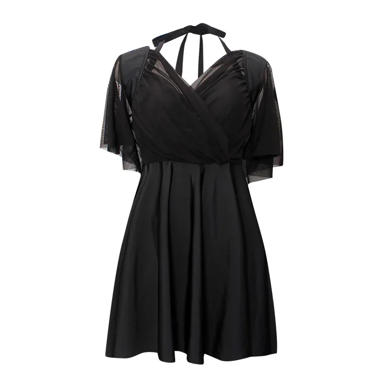 Large Size Swimwear Women Swimming Costume Plus One Piece Swimsuit with Boyshort Skirted Underwear Black Bathing Suits Swimdress