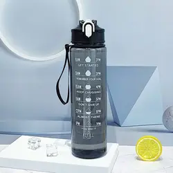 Leak - Proof Timed Water Bottle with Straw for Fitness and Outdoor Sports (Black)