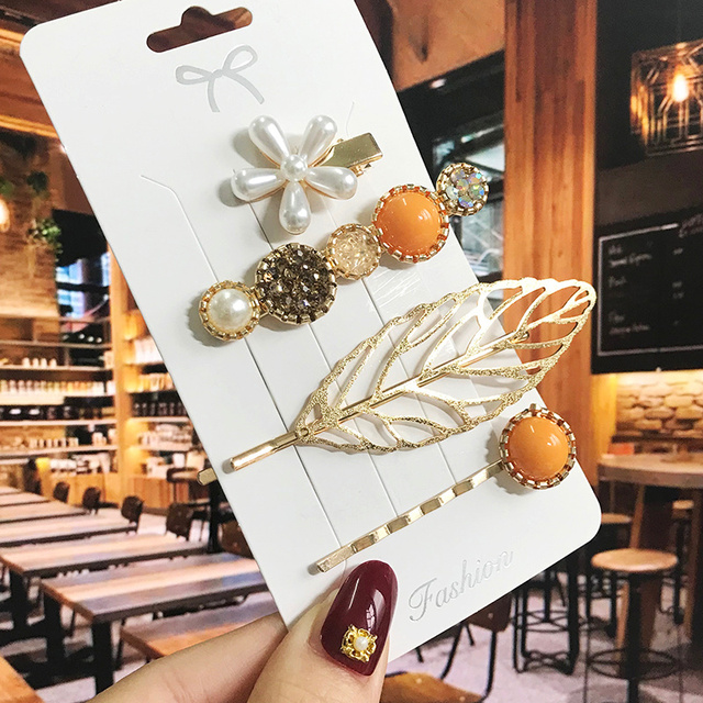 Pearl Crystal Acrylic Hair Clips Set for Women Retro Geometric Barrettes Hairpin Girl Hair Accessories Fashion Jewelry