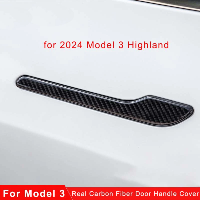 

Автомобильные запчасти для 2024 Tesla Model 3 Highland, аксессуары, накладка на дверную ручку из настоящего углеродного волокна, наклейка на раму, внешняя отделка, боди