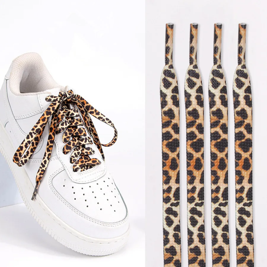 1 Paar schrittweise gelbe Leoparden-Druck-Schnürsenkel für Männer und Frauen, Persönlichkeit, Sport, lässig, Basketball, Leder, Segeltuchschuhe, Schnürsenkel