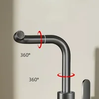 ก๊อกอ่างล้างหน้าแบบหมุนได้ ก๊อกน้ําร้อนและเย็น ก๊อกน้ําสแตนเลสสีเทา 4