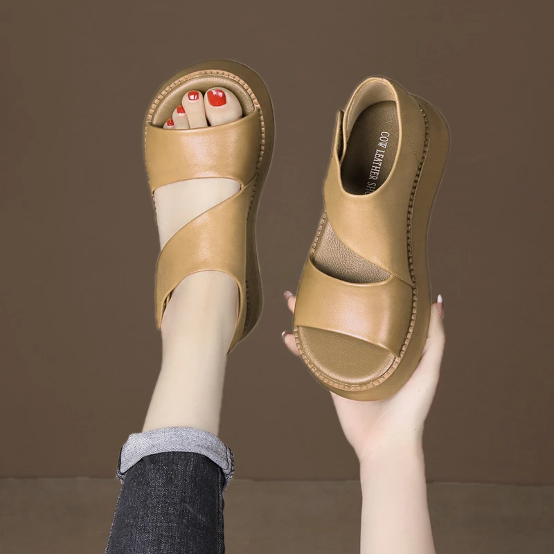 summer new wedge heel open toe casual luxury designer shoes sandals women's handmade re...