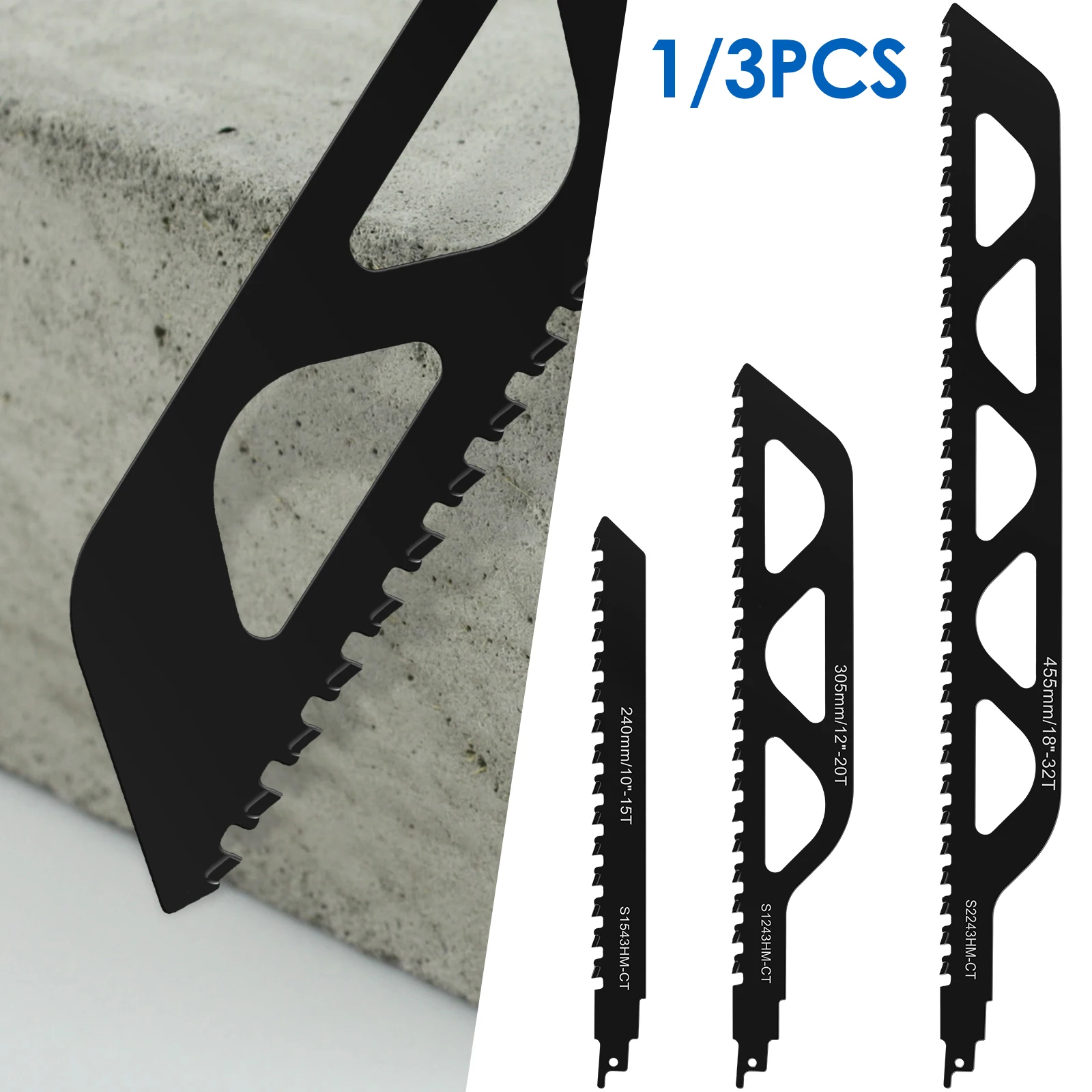 

1/3Pcs Reciprocating Saw Blade 2 TPI Teeth Tipped Cutting Recip Saw Blade Demolition Masonry Saw Blade Brick Cutting Saw Blades