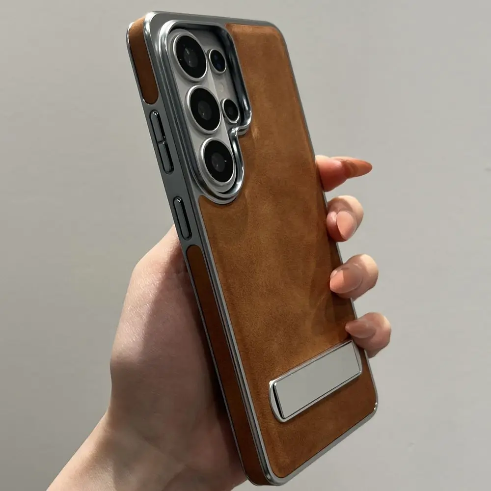 Ultra Plating Leather Foldable Metal Stand Shockproof Phone Case