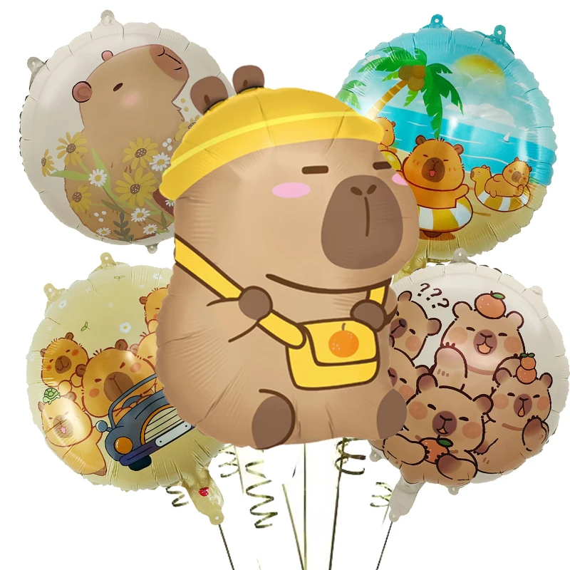 5-teiliges Cartoon-Capybara Aluminiumfolien-Ballonset Niedliche Kapibala Geburtstagsparty-Dekorationen Baby-Shower Luftballons – Detail 8