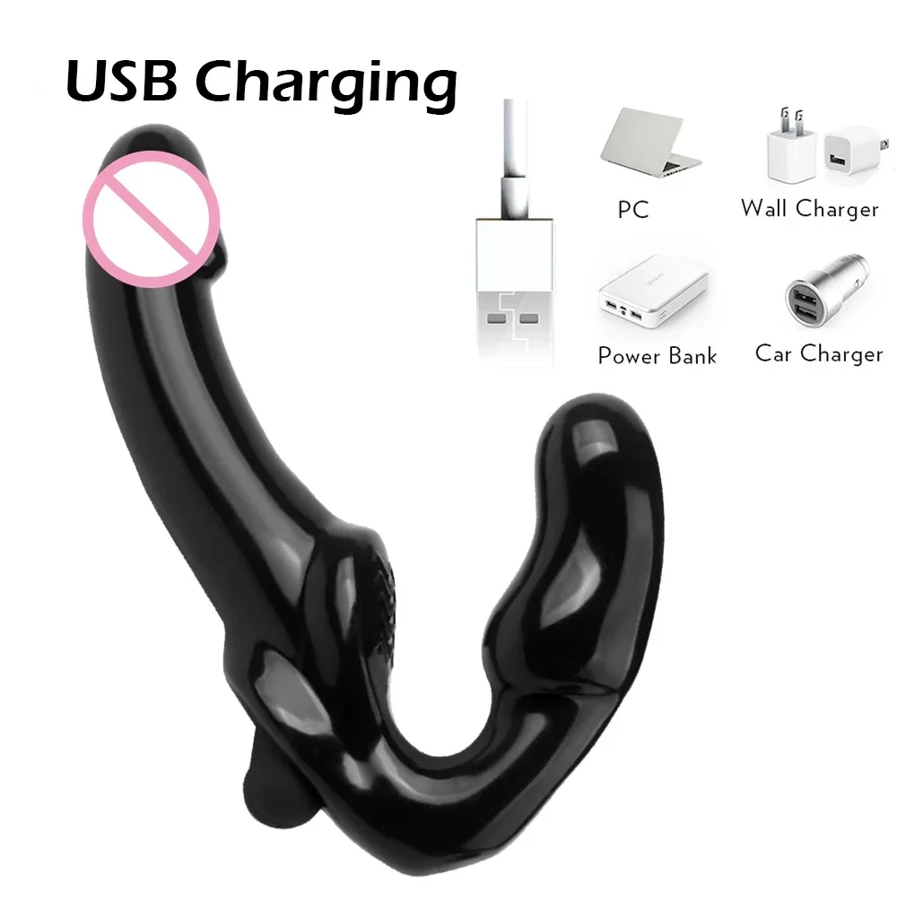 Sex Toys Strapless Strap-on Dildo Vibrator Strapon for Lesiban Remote Control 10 Speed Double-heads Vibrator for Women Adult