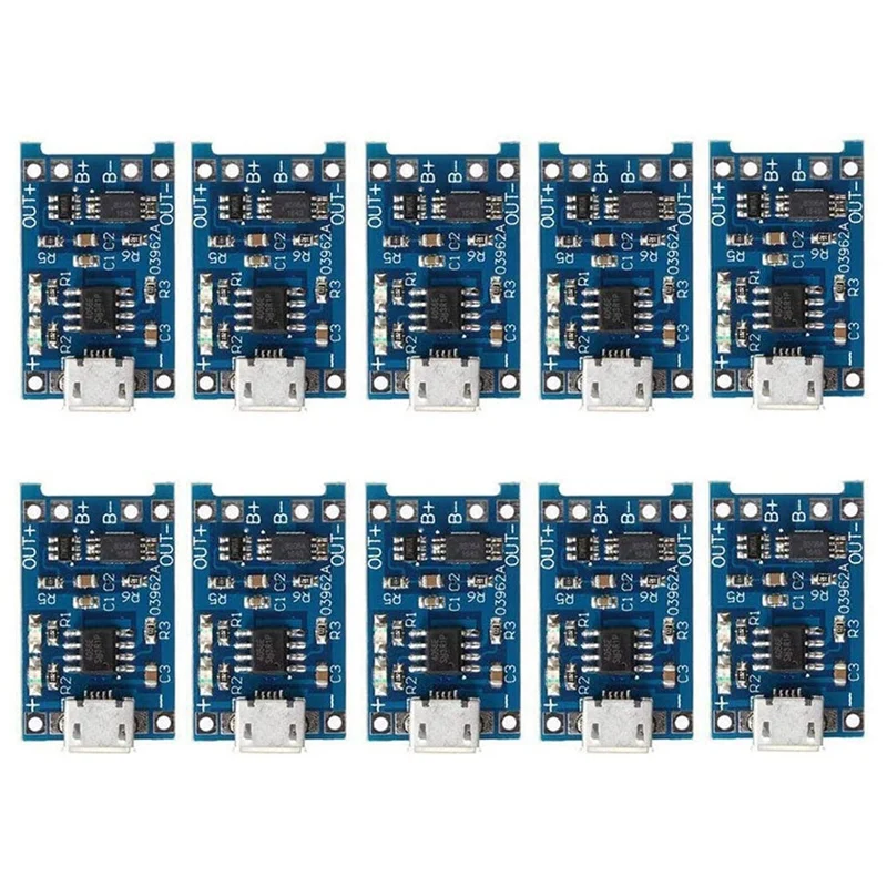 

RISE-10Pcs 5V 1A 18650 Lithium Battery Charging Board TP4056 Lithium Battery Charging Board Micro-USB Charge Module Protect