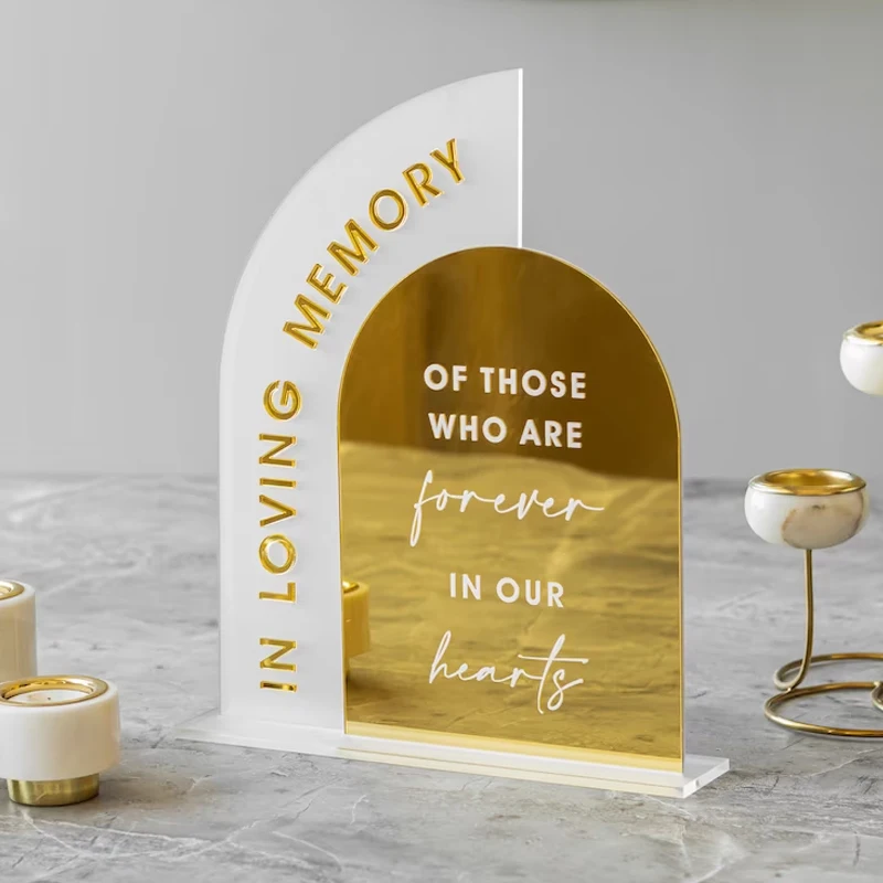 In Loving Memory Sign,Gold Mirror Wedding Sign,Personalized 3d Signs,Modern Script Acrylic Wedding Sign,Wedding Table Decor