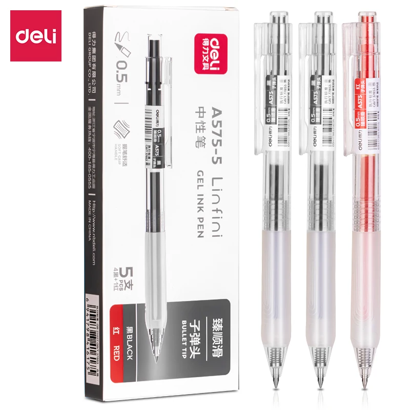 Deli Retractable Gel Pens Black Ink Korean Bullet Tip Gel Pen 0.5mm Replaceable Refills Office School Supplies Stationery