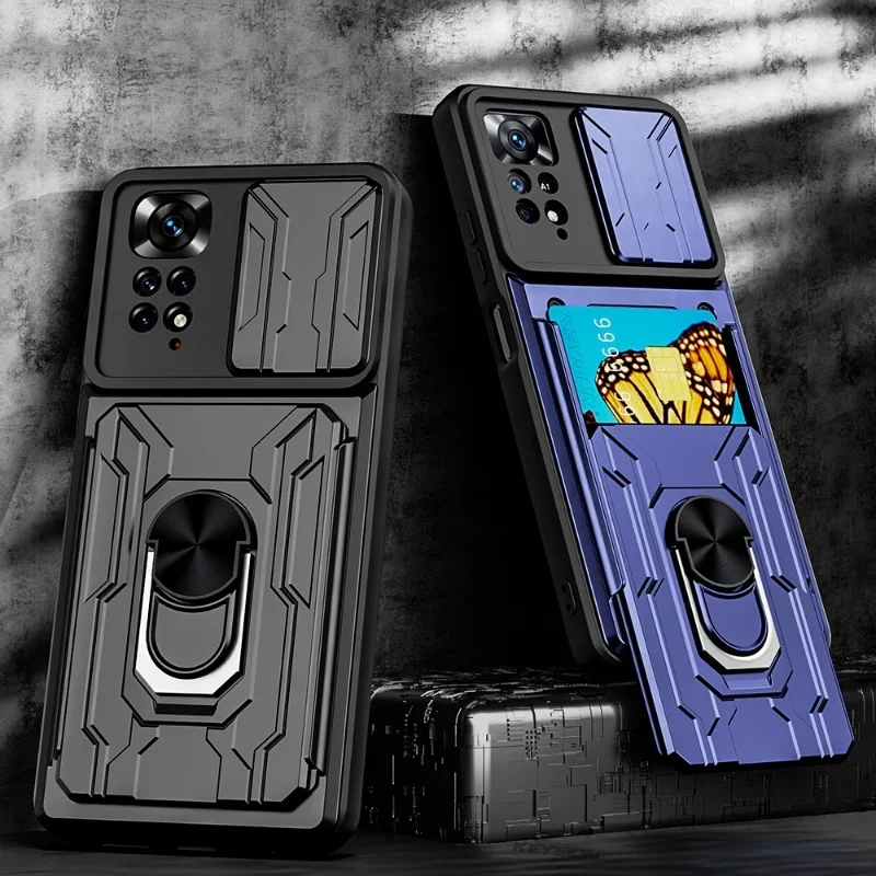 Luxury Shockproof Case with Rotation Metal Ring Stand and Card Slot