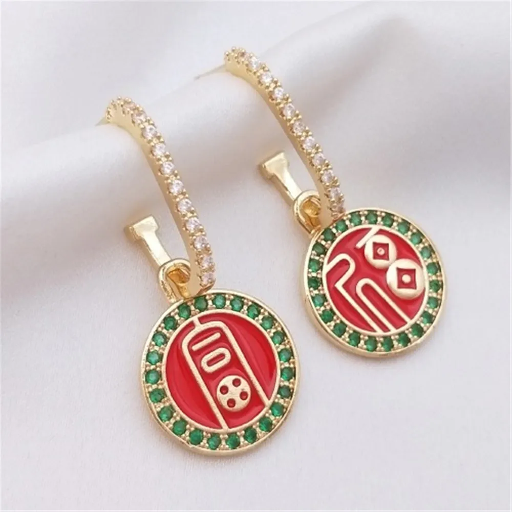 Drop Oil Inlaid Zircon Hanging Tag Happy Chinese Wind Earrings 925 Silver Needle 14K Gold Earrings E227 ионизатор happy life st837 gold