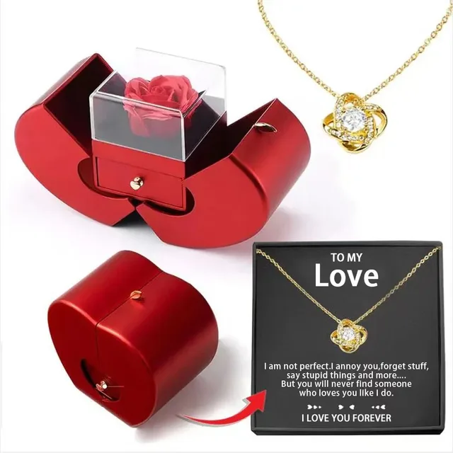 Red Apple Jewelry Box Christmas Gift Necklace Eternal Rose