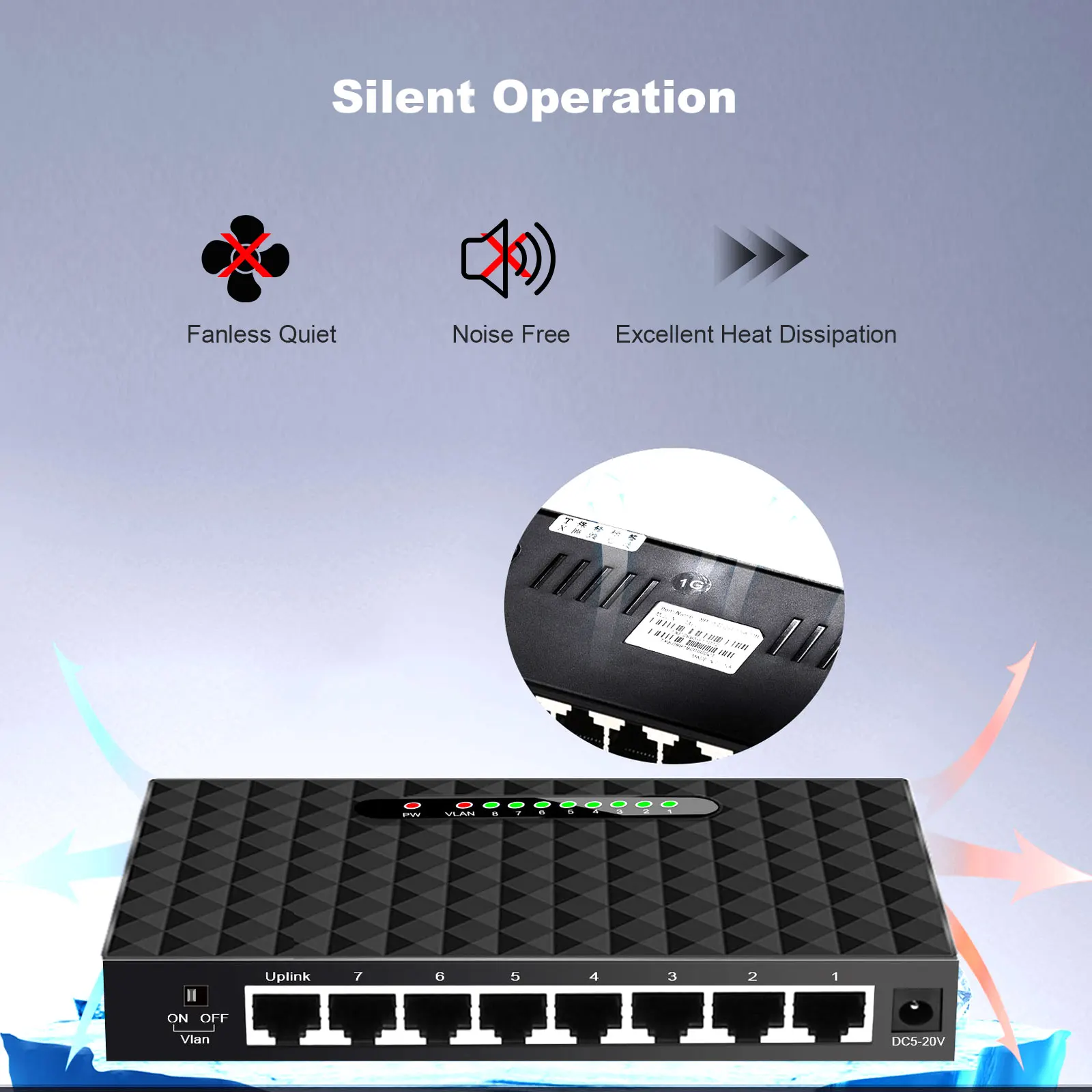 Terow-switch Gigabit de Rede Portas 1000mbps Smart Ethernet Switcher Alto Desempenho Hub Rj45 Internet Splitter Plug And Play - Imagem 5