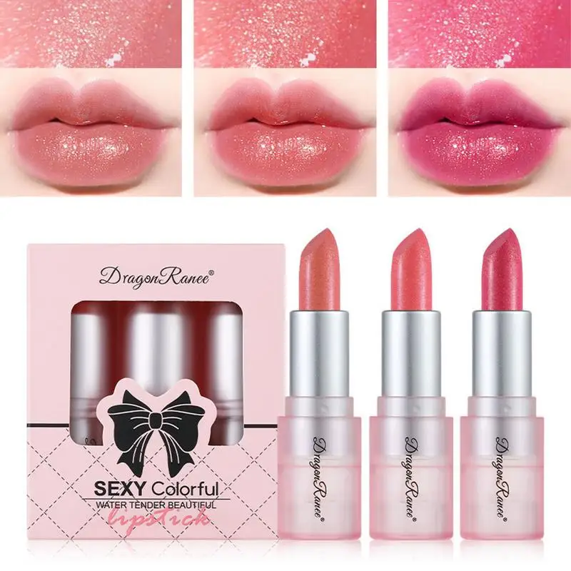 

3PCS Shimmer Lipstick Moisturizing Matte Glitter Lipstick Pink Red Matte Gliter Waterproof Lip Care Product for women girls