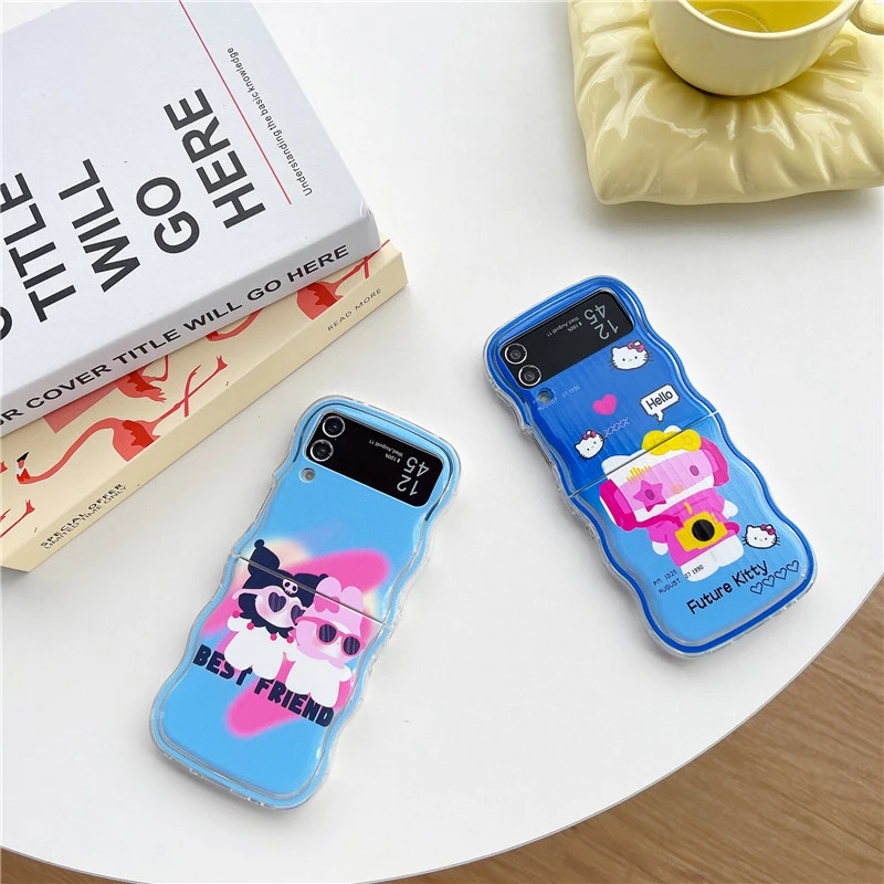 

Anime Cute Hellokitty Kuromi For Samsung Galaxy Z Flip 3 4 5 Cover Wavy Phone Case