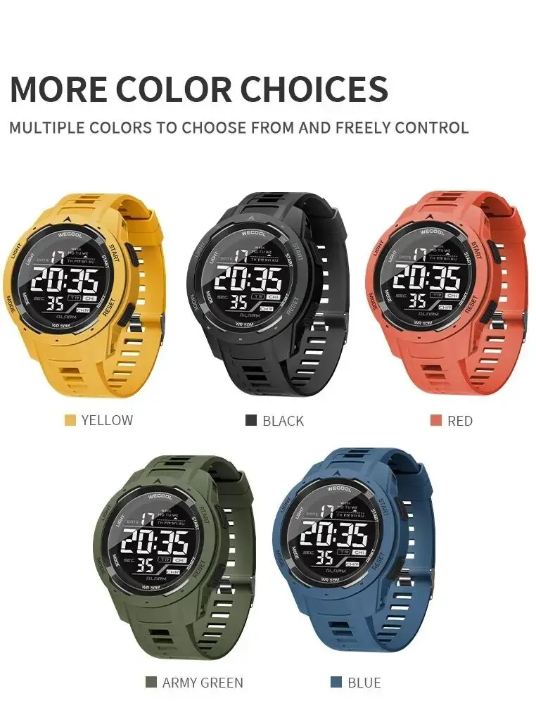 Sport Digital 50M Waterproof LED Back Light Alarm Clock Multifunction Watch for WECOOL Brand W-616