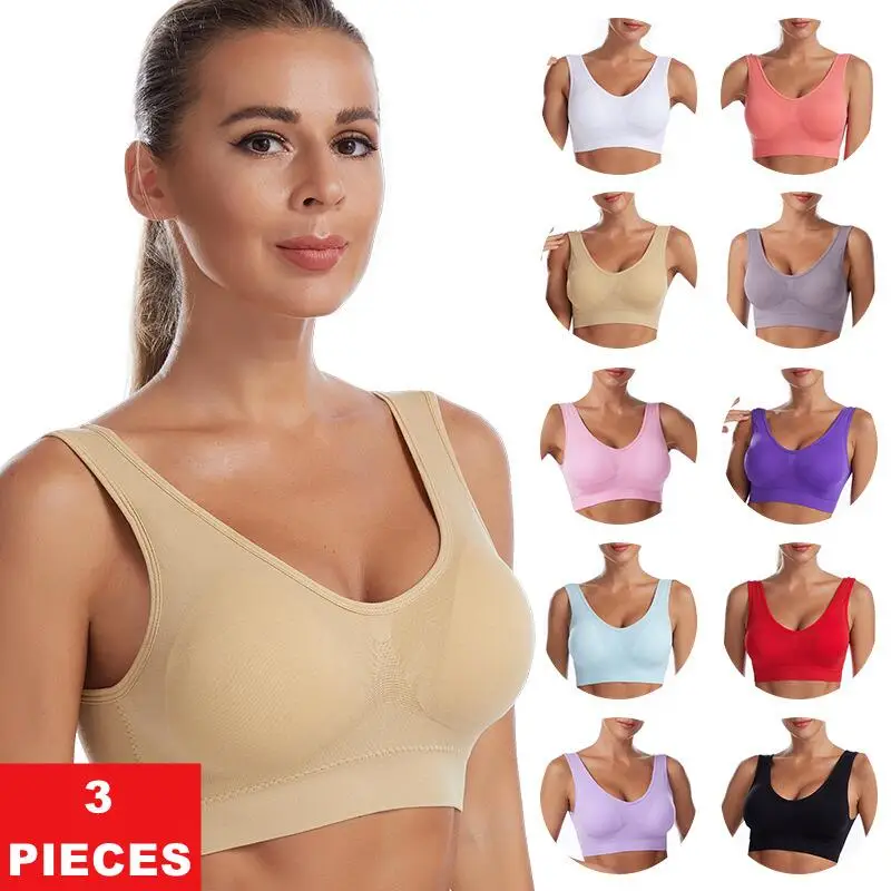 

3Pcs/Set S-7XL Breathable Seamless Bra Women Underwear Shockproof Push Up Bralette Sports Wireless Vest Brassiere