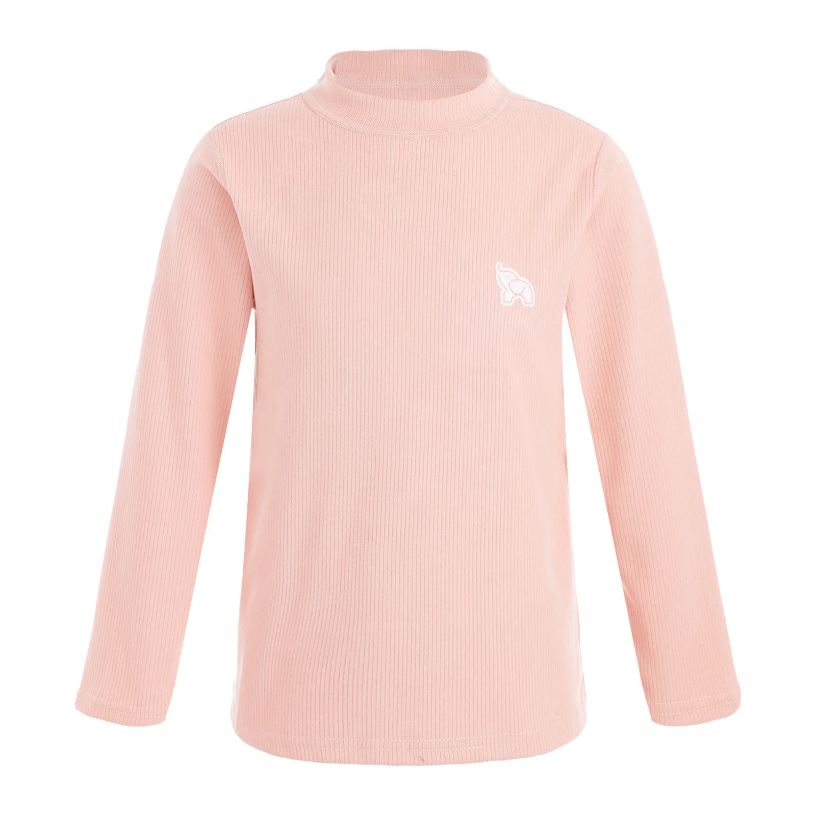

Autumn Kids Girls Boys Cute Elephant Print Ribbed T-shirt Undershirt Solid Color Crew Neck Long Sleeve Thermal Underwear Tops