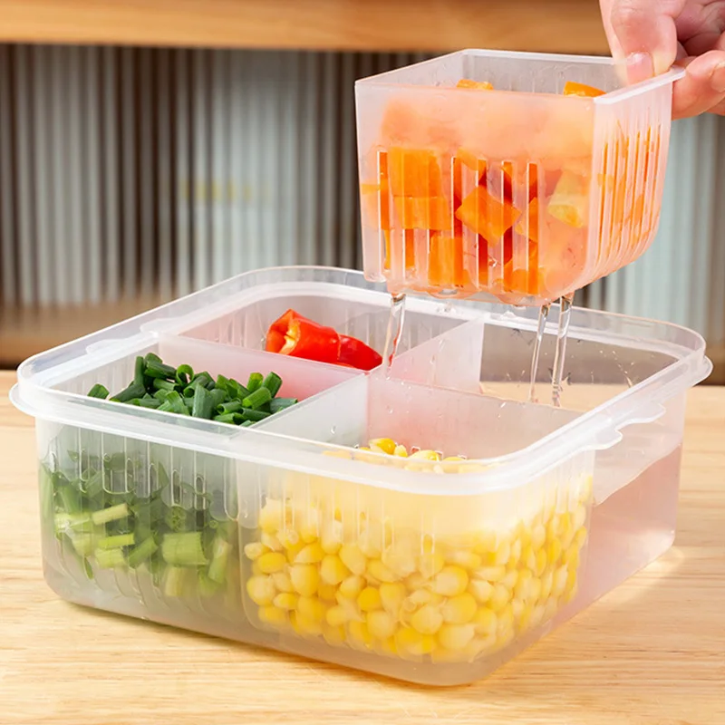 4-Compartment Food Containers For Meats & Vegetable With Lids Reusable  Clear Snack Storage Box Kichen Tools Fresh-keeping Box - AliExpress