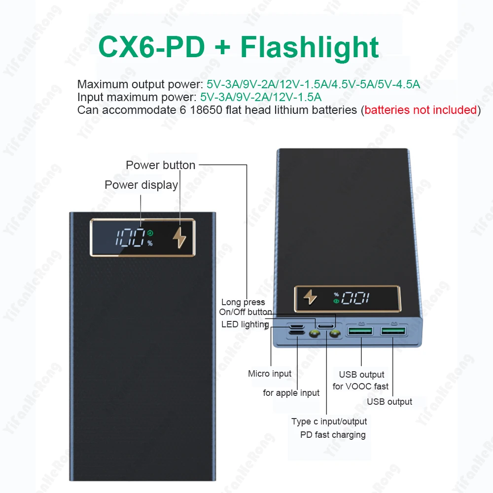QC3.0 배터리 보조배터리 케이스, 빠른 충전 무선 보조베터리 휴대폰 거치대, 18650 배터리 보관함, 아이폰 6 플러스용, 6x18650