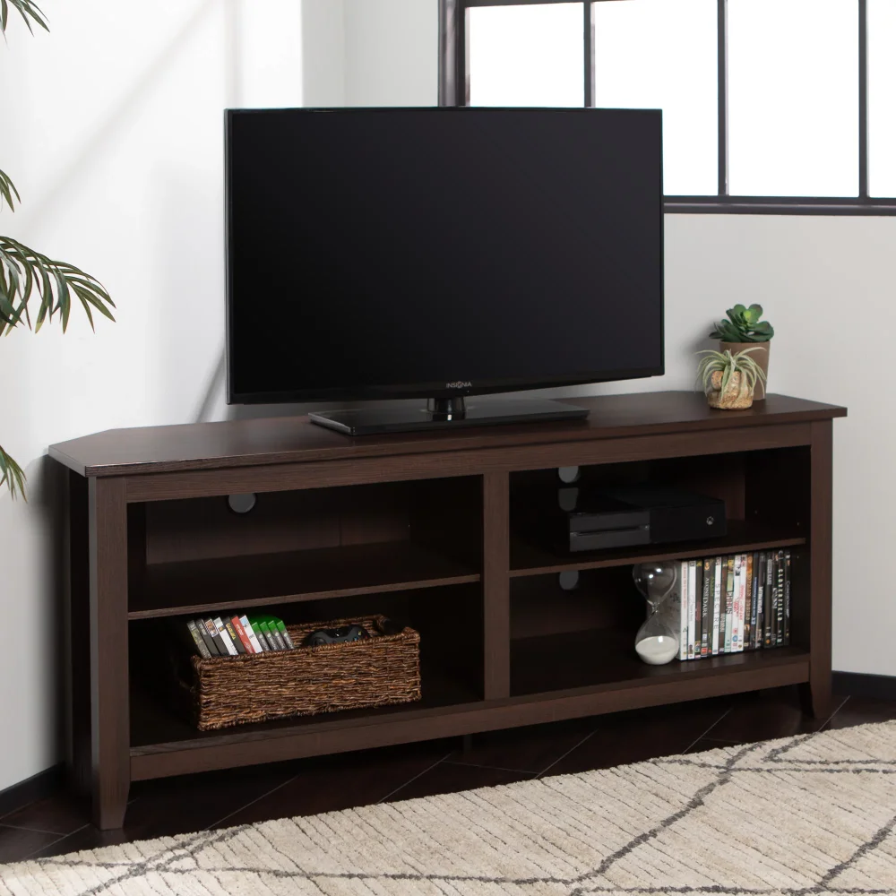 

Woven Paths Farmhouse Corner TV Stand for TVs up to 65", Espresso tv stand living room furniture tv stand