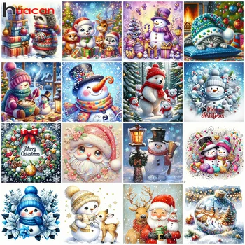HUACAN-Analyste de point de croix bricolage, bonhomme de neige, nouvelle collection, broderie, dessin animé, motif imprimé animal, passe-temps créatif, cadeau de Noël 1