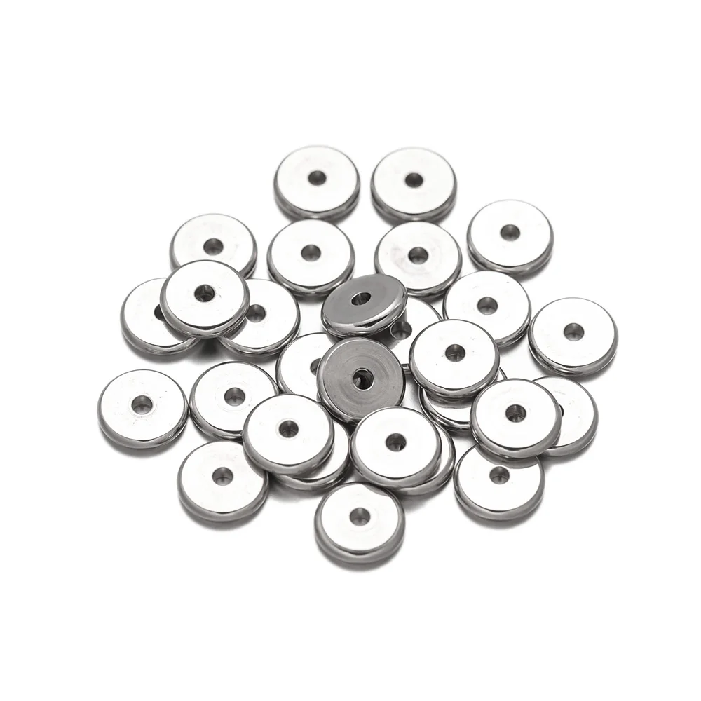 50 Stücke 4/5/6/8/10mm Edelstahl Charm Spacer Perlen Flache Runde Lose Große Loch Perlen DIY Schmuck Machen Zubehör Großhandel
