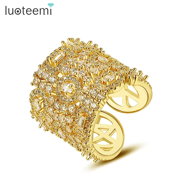 

LUOTEEMI Luxury Wide Big Wedding Rings For Women Romantic Full CZ Cubic Zirconia Party Anniversary Gift Ring Bague Femme Jewlery