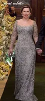 Luxury Full Sleeves Mother Of The Bride Dress Scoop Neck Floor Length Beaded For Women Sweep Train Dresses Customized Vestido de