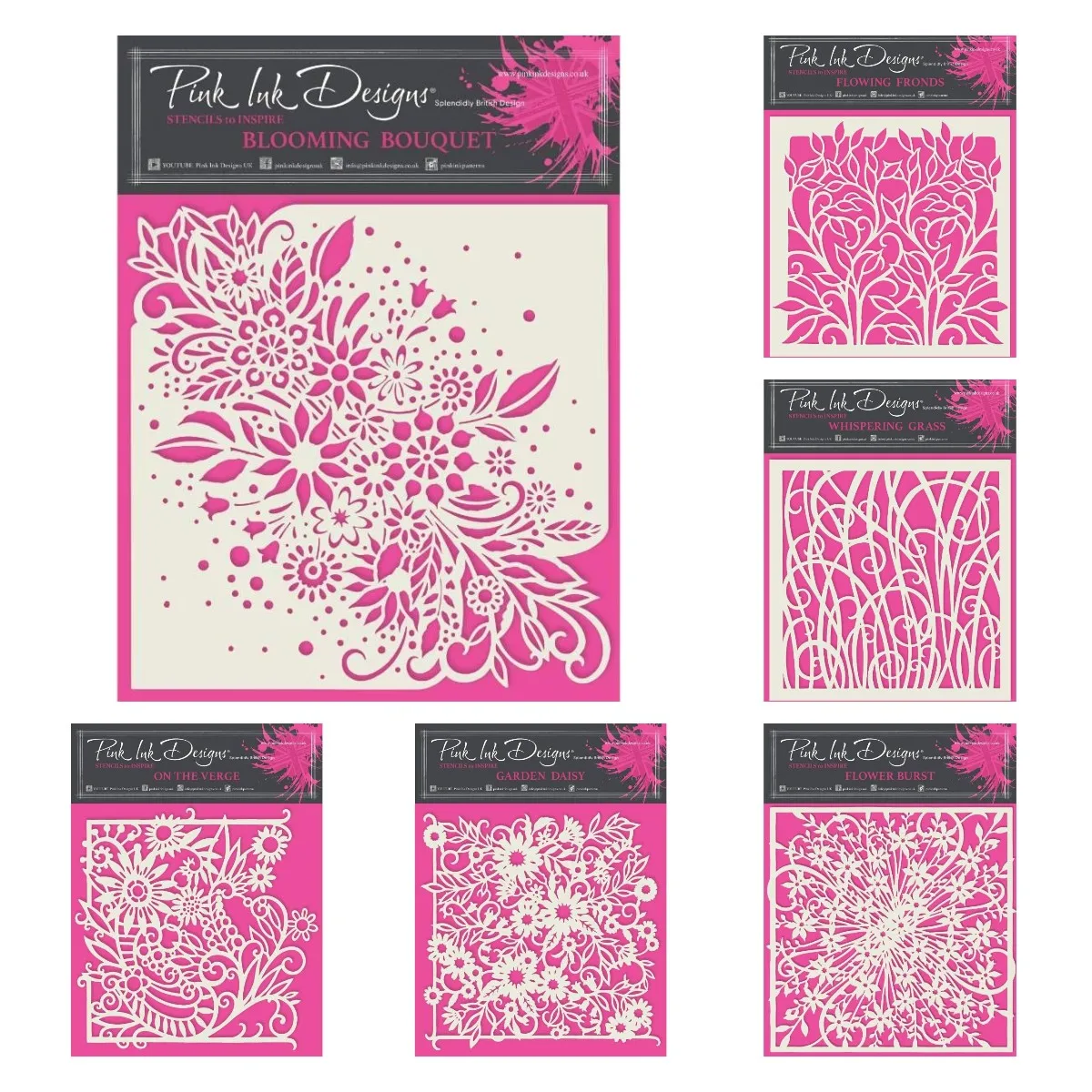 

2022 Garden Daisy Flowering Fronds Blooming Bouquet Whispering Grass on the Verge 7" Square Stencil Diy Paper Card Coloring Mold