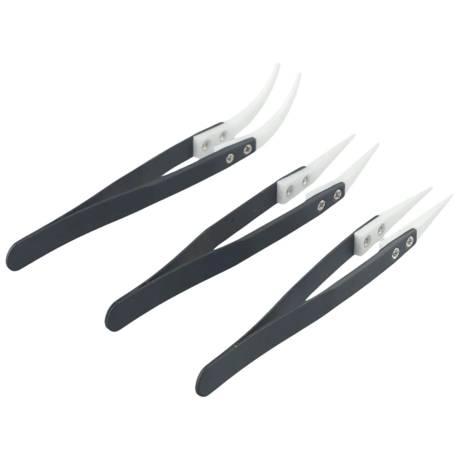

3pcs/set Insulation Ceramic Reverse Tweezers Anti-Static Heat Resistant Non Conductive Tweezers Straight Curved Tips