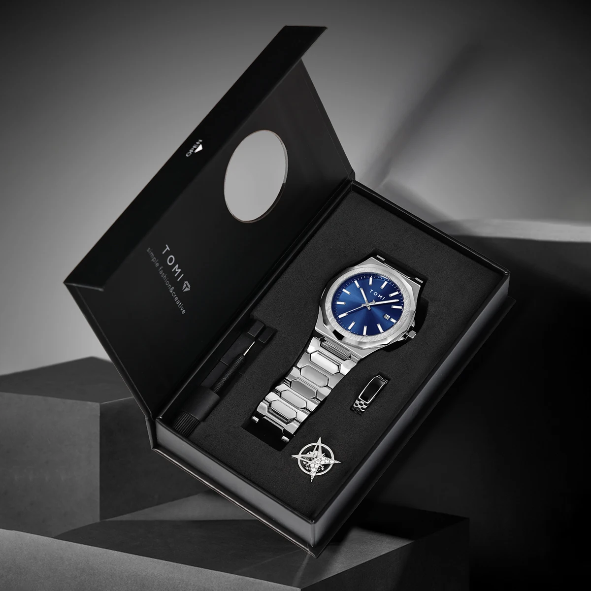 TOMI Luxury Business Men's Watch Gift Box Set High Quality Rose Gold Case Simple and Versatile Quartz Watch Relogio Masculino 6