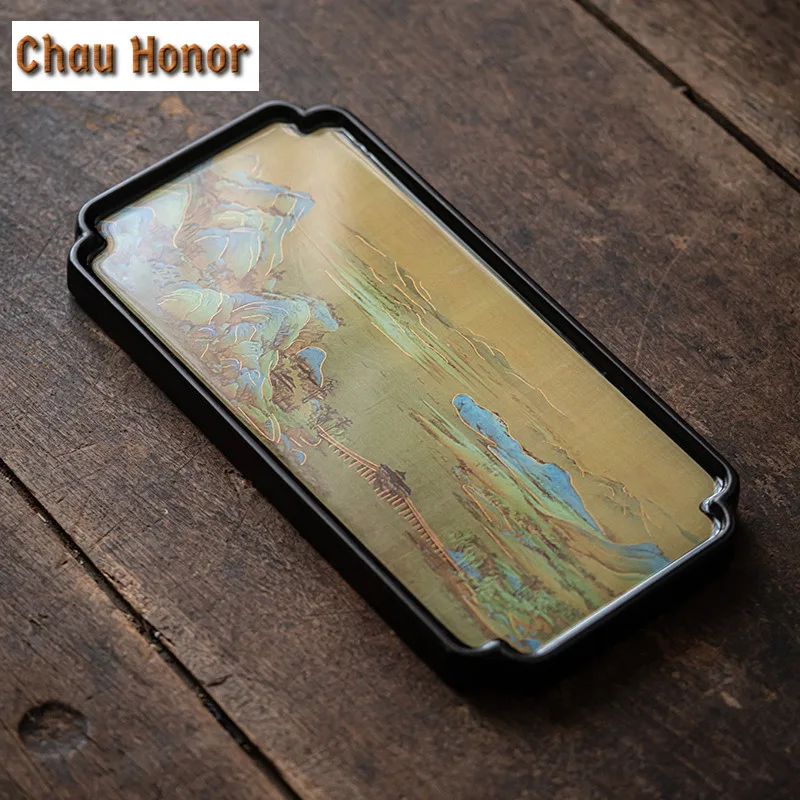 30x15cm Landscape Painting Small Tea Tray Bamboo Tray Tea Table Teaware Holder Kung Fu Tea Set Dry Brewing Plate Tea Ceremony