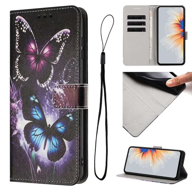 Elegant Wallet Flip Phone Case with Painted Design - Premium Protection and Style
