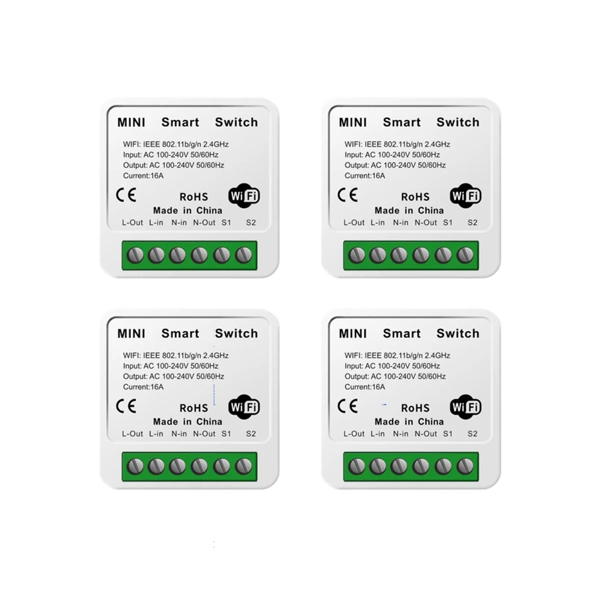 

4 Pack WiFi Relay Switch, Wireless Light Switch Remote Control Voice Control Outlet Timer Work with Siri,Google