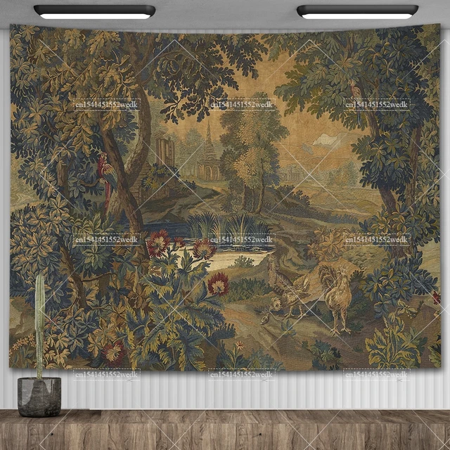 Tapisserie murale suspendue française Vintage, verdure avec Château et tapisserie de jardin, décor de pièce esthétique, tapisserie imprimée d'arrière-plan 2