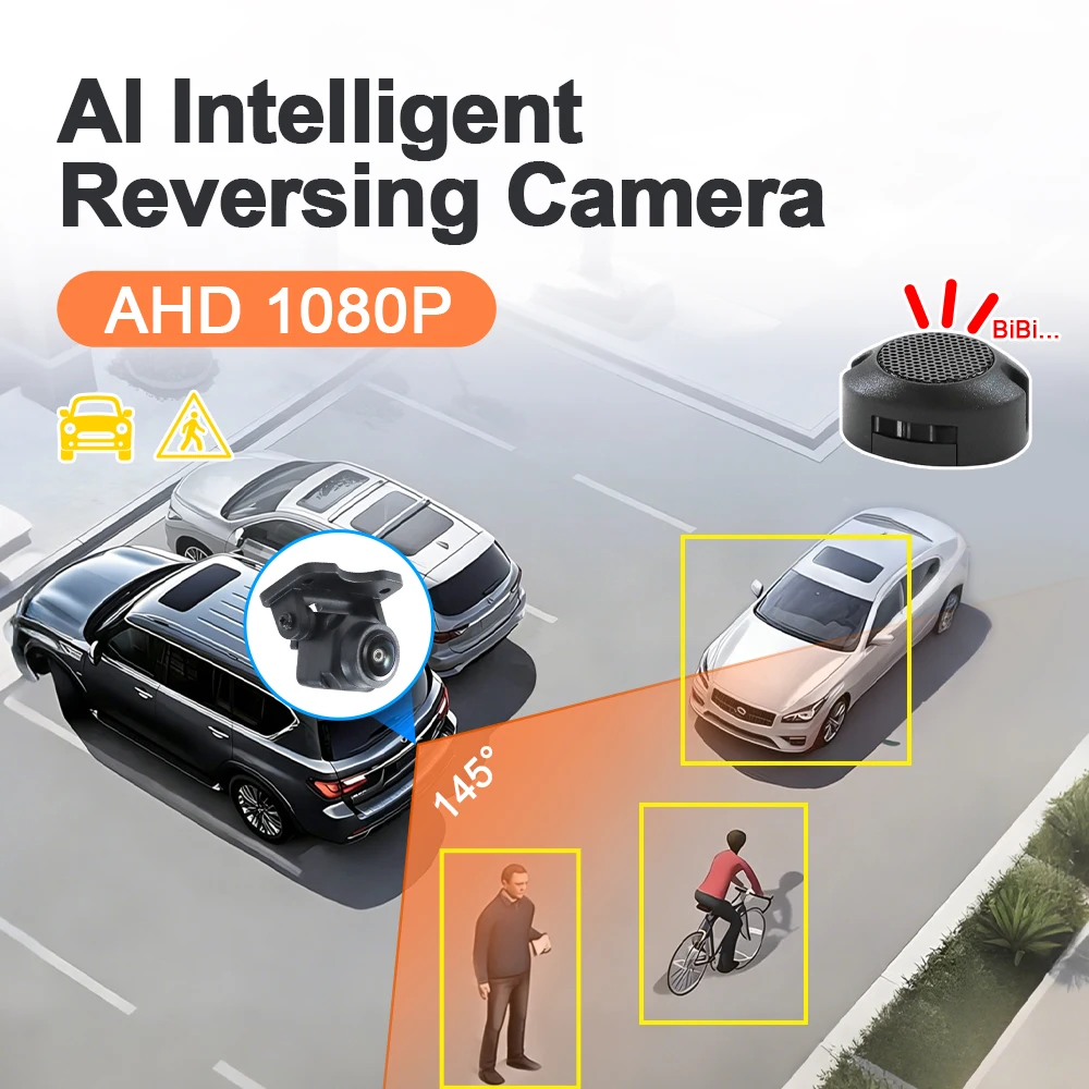 카산보 AHD 1080P AI 스마트 후방 카메라 (스피커 내장) 145 ° 광각 바이비 알람 보행자/차량 감지 후진 감지