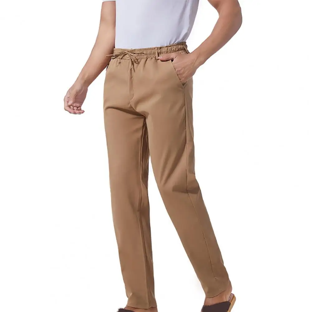 

Summer Pants Trendy Pure Color Men Trousers Full Length Spring Pants