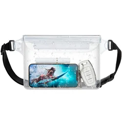 Waterproof Phone Pouch with Adjustable Waist Strap for Beach and Water Sports (WHITE)