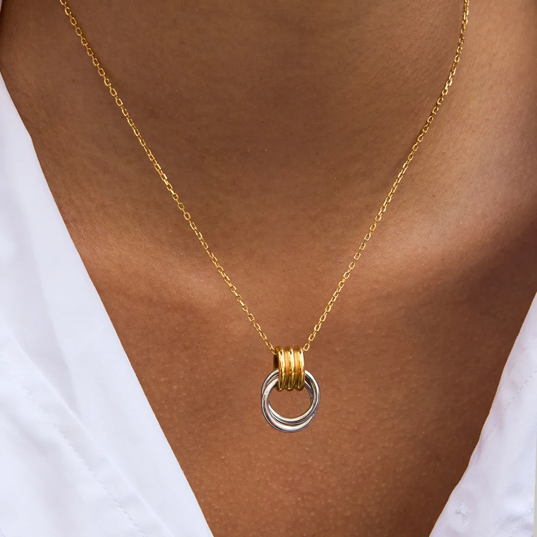 316l Waterproof Stainless Steel Three Layer Metal Geometric Knot Pendant Necklace for Women Two-tone 18K Gold Plated Jewellery