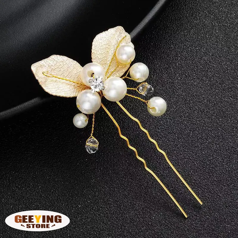 Gold Tree Leaf U-shaped Headpiece Clip Bride Jewelry Gift Banquet Wedding Hair Combs Handmade Pearl  Women Headbands Accessories